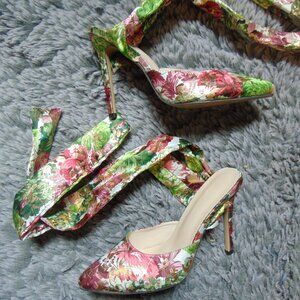 Women's  LACE UP Floral Printed Satin High Heels